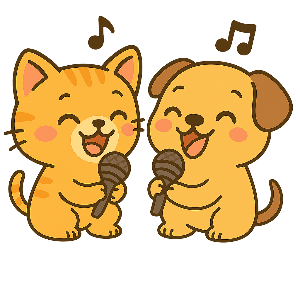 Dog and cat listening to a personalised PetSongs AI song in headphones